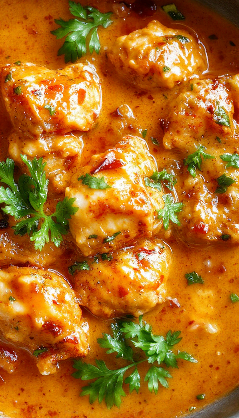 A plate of authentic homemade butter chicken garnished with fresh coriander, served alongside naan bread and sliced vegetables.