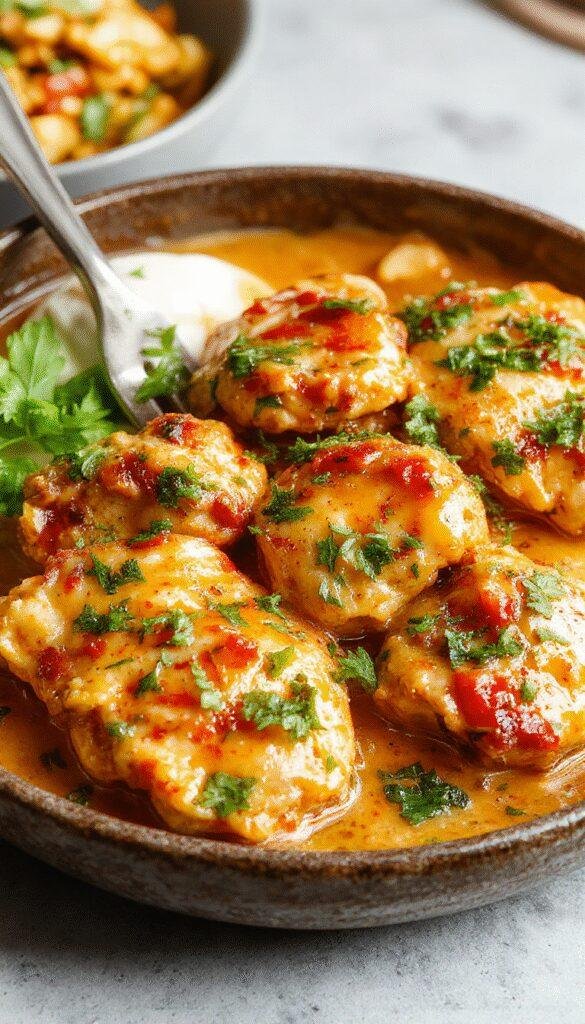 A steaming bowl of Gordon Ramsay's Ultimate Creamy Chicken Tikka Masala garnished with fresh coriander and served with naan bread on the side.