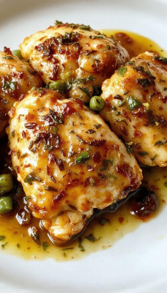 A plate of Velvet Green Chicken Delights featuring tender green chicken pieces garnished with herbs and served with vibrant vegetables.