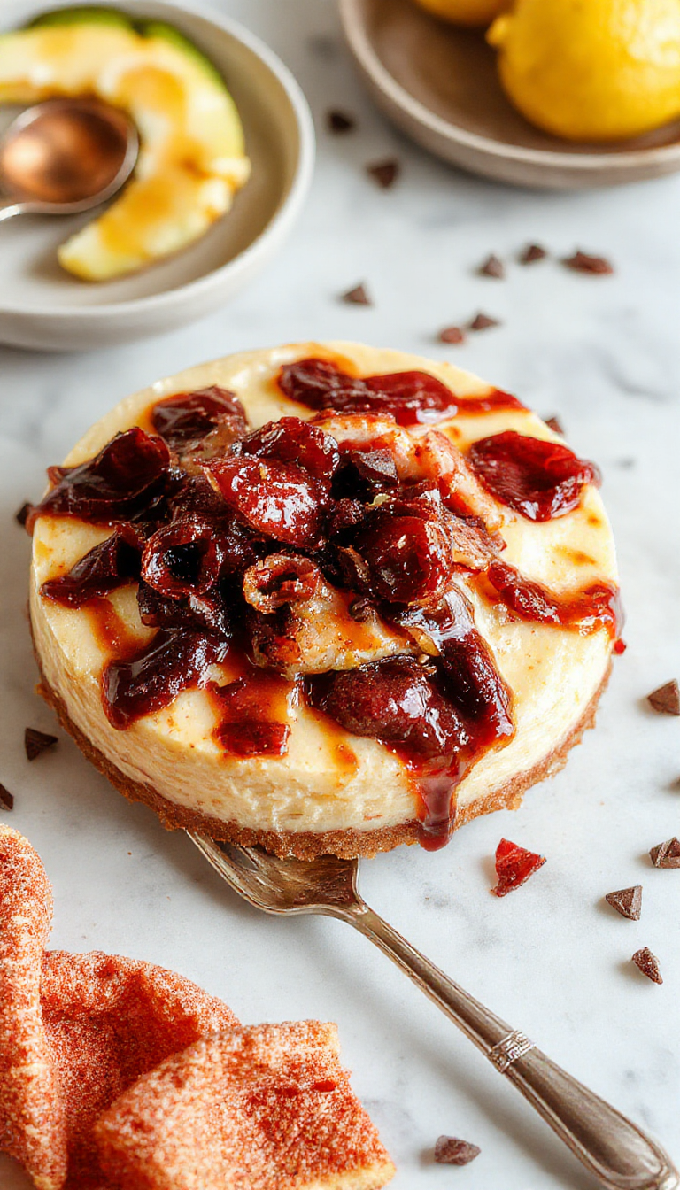 A vibrant and colorful fiesta-themed cheesecake decorated with fresh fruits, whipped cream, and decorative candies, ready to serve as a festive dessert.