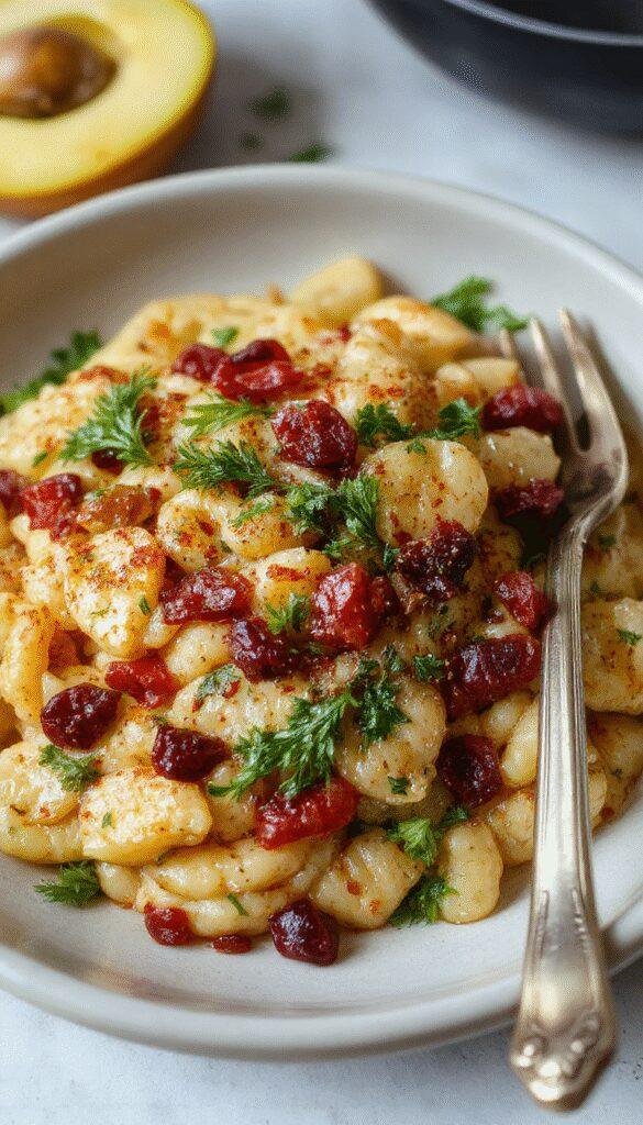 A vibrant plate of cooked orzo pasta garnished with fresh herbs and vegetables, ready for a flavorful dinner.