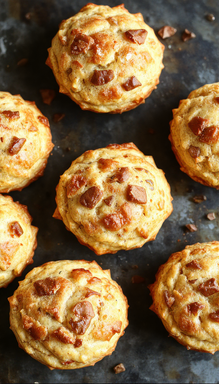 Golden, freshly baked protein biscuits on a rustic wooden table with a glass of milk, highlighting their hearty texture.