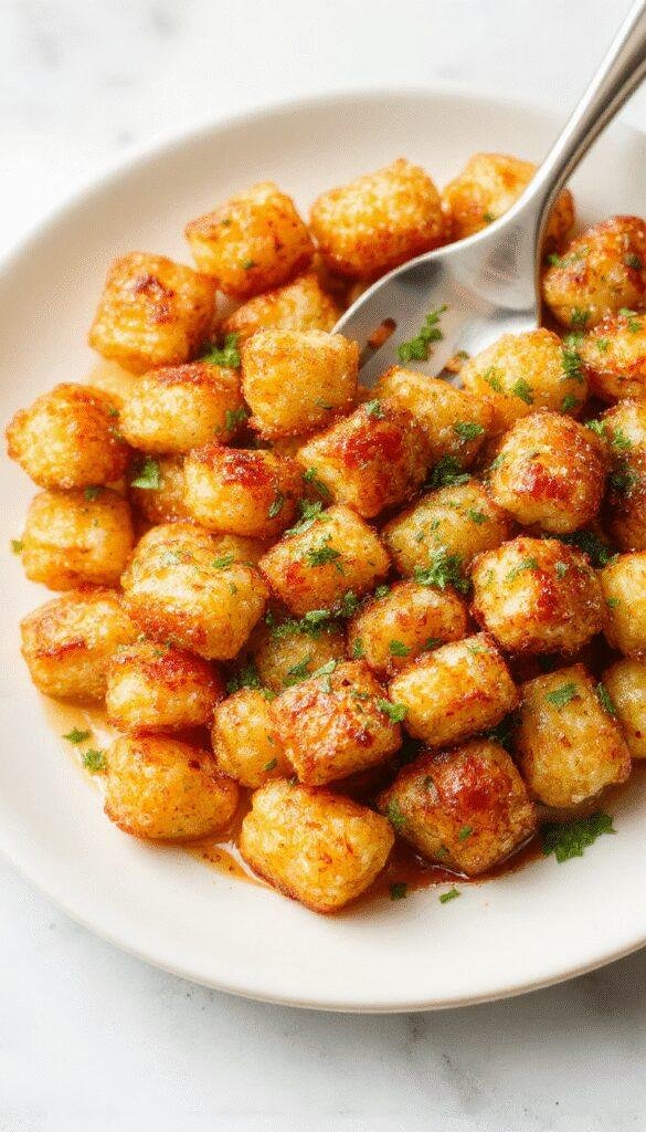 A delicious Golden Tater Tot Bake in a baking dish topped with melted cheese and crispy tater tots, served hot and bubbly.