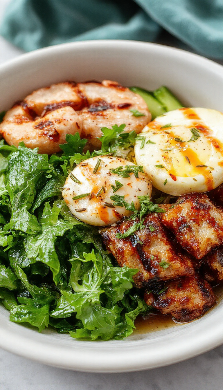 A colorful Keto Burger Bowl with lettuce, cherry tomatoes, cheese, and juicy burger patties arranged in a bowl
