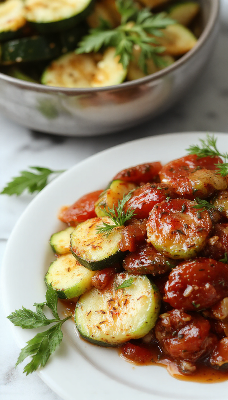 Colorful assortment of fresh summer zucchini and ripe tomatoes on a rustic wooden table, ready for cooking.