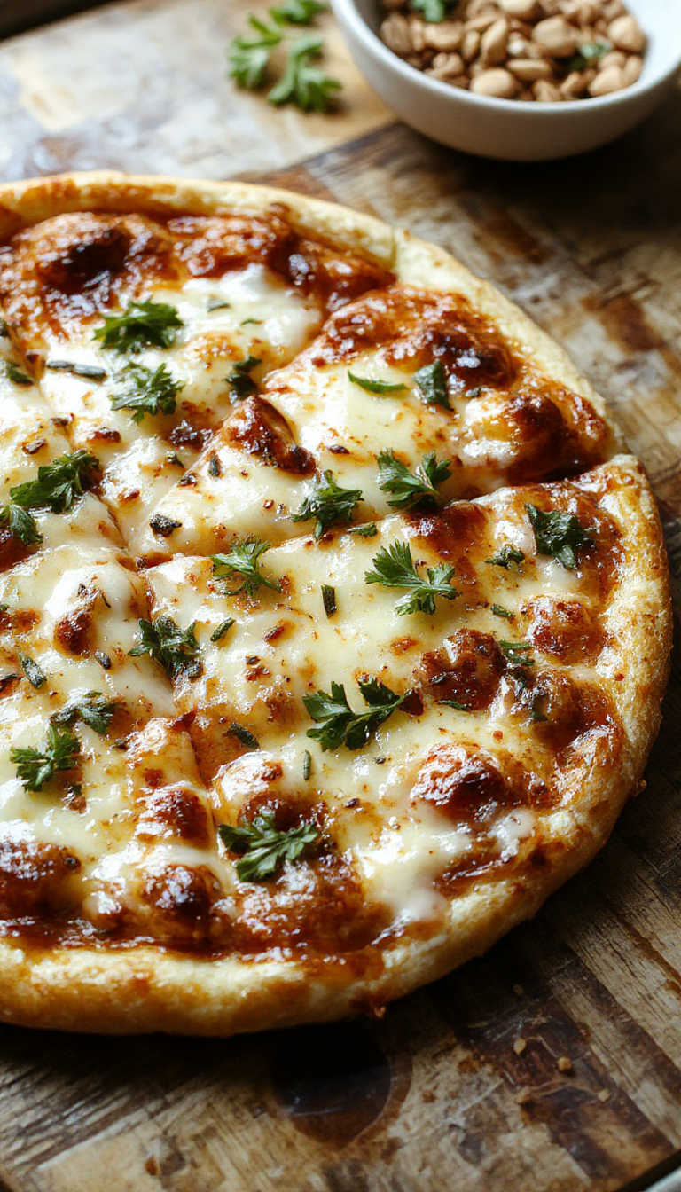 A delicious slice of crustless pizza topped with melted cheese, pepperoni, and fresh herbs on a white plate.