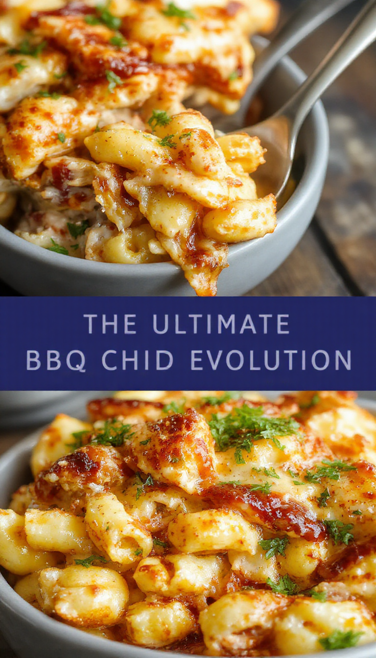 A bowl of creamy BBQ chicken mac and cheese topped with shredded cheese and garnished with green onions