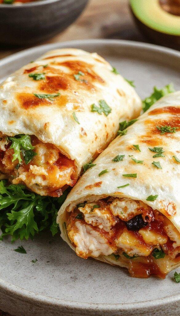 A colorful turkey club wrap filled with turkey slices, crispy bacon, fresh lettuce, tomato, cheese, and wrapped in a soft tortilla