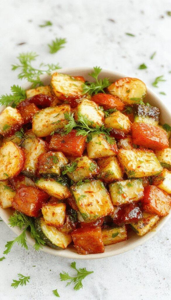 A vibrant bowl of The Ultimate Marinated Vegetable Salad featuring colorful fresh vegetables coated in a tangy marinade