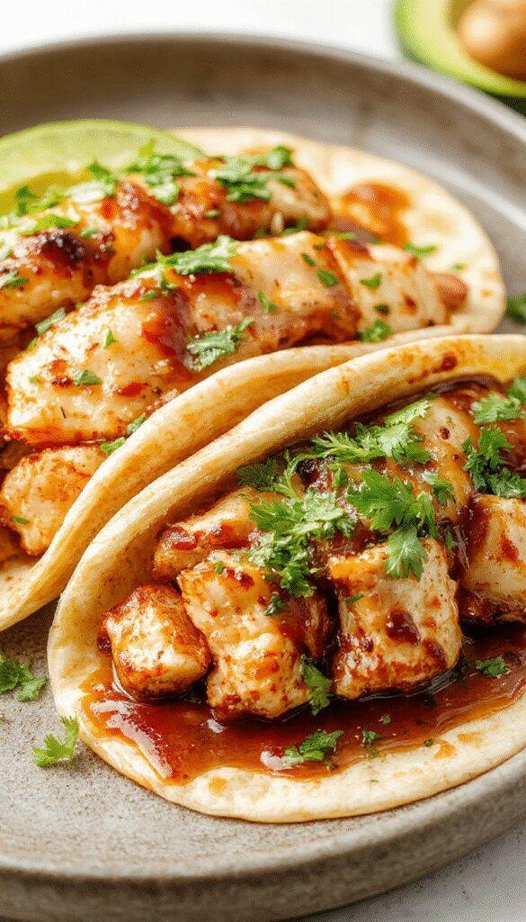 A close-up of stuffed chicken pitas cut in half, showing juicy grilled chicken, crisp vegetables, and creamy sauce inside fluffy pita bread.