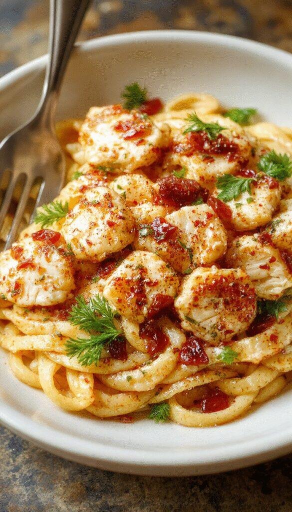 A colorful plate of Zesty Honey Pepper Chicken Pasta featuring tender chicken pieces, vibrant peppers, and a glossy honey glaze served over pasta.