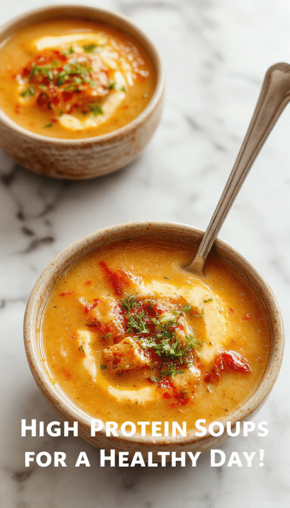 A vibrant bowl of clear broth-based soups filled with colorful vegetables, shredded chicken, and herbs, paired with fresh greens on a clean wooden table, showcasing a healthy and light meal with textures of smooth broth and crisp vegetables.