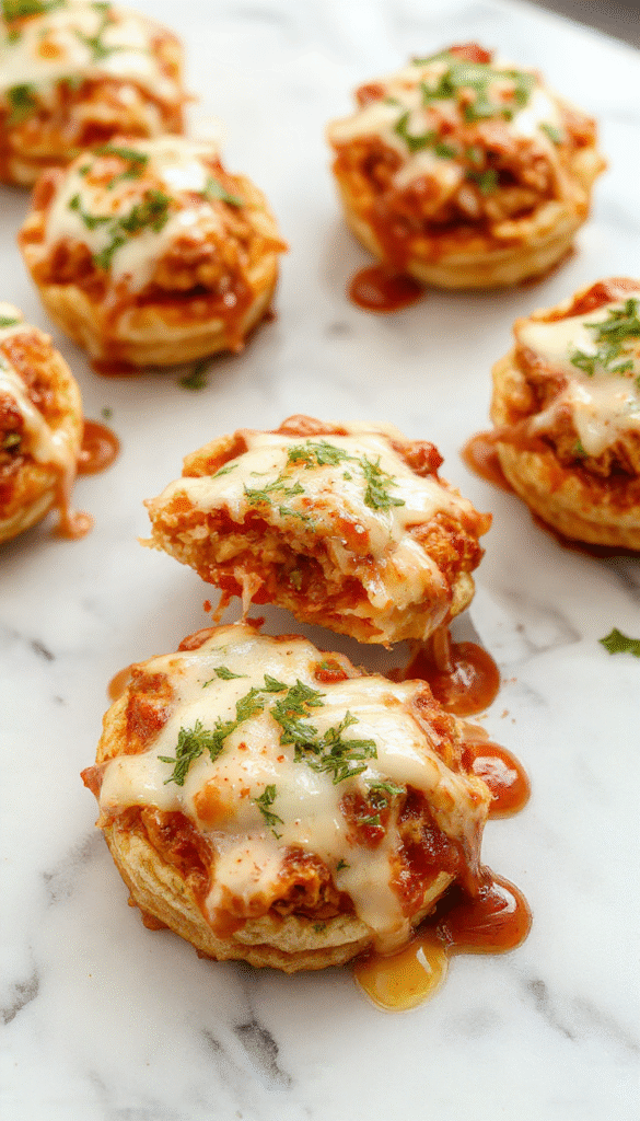 Colorful cheesy pizza pockets arranged on a rustic wooden board, showing golden-brown crust filled with melted cheese, pepperoni, and herbs. The pockets are flaky, crispy, and inviting, styled with a sprinkle of fresh basil and a side of marinara sauce, creating a warm, cozy culinary scene.