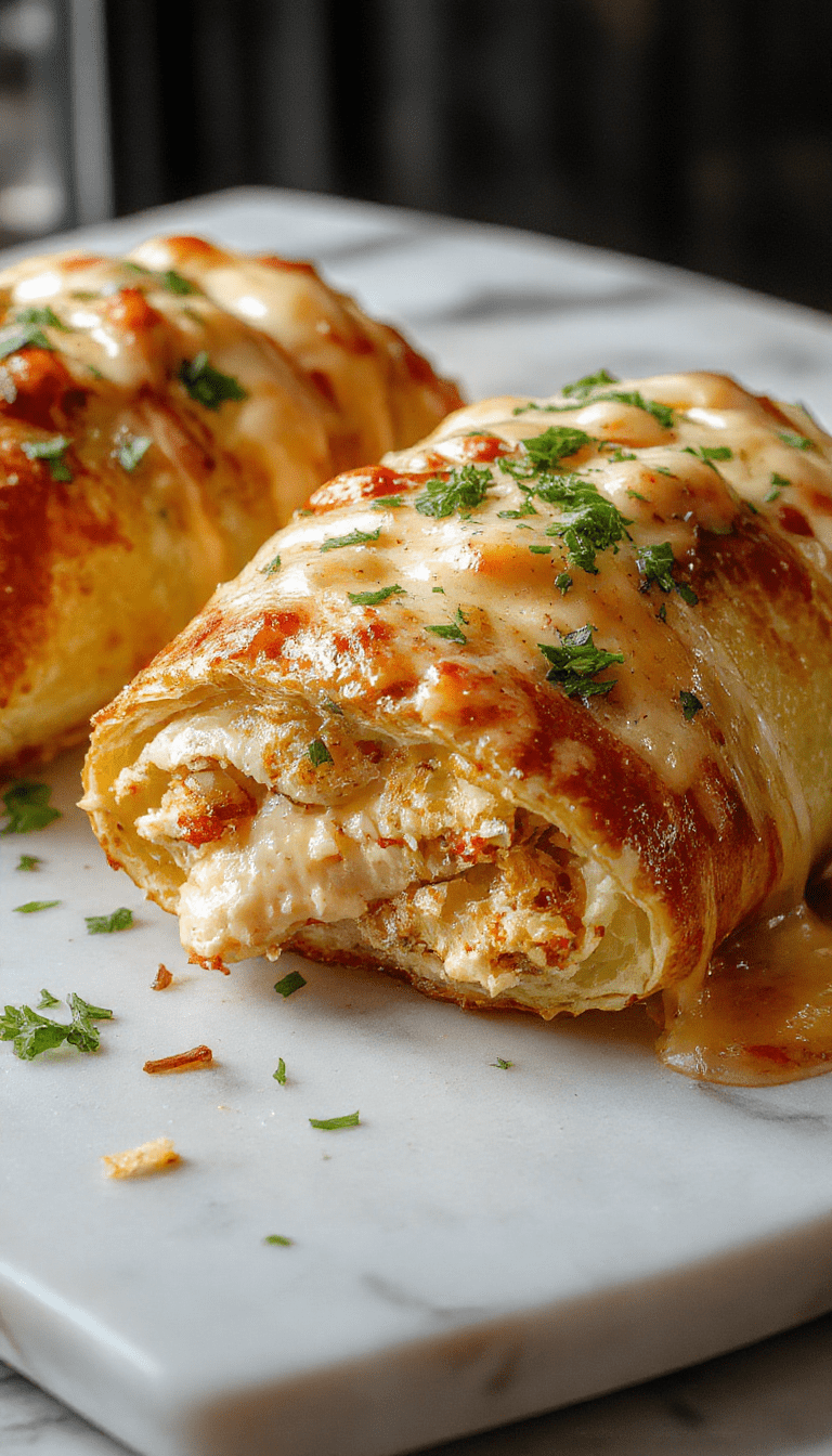 A golden-brown stromboli sliced open to reveal layers of melted cheese, crispy chicken, ham, and a flaky crust. The stromboli is plated on a rustic wooden board, garnished with fresh herbs, with a side of marinara sauce in a small dish, vibrant colors highlighting the cheesy filling and crispy exterior.
