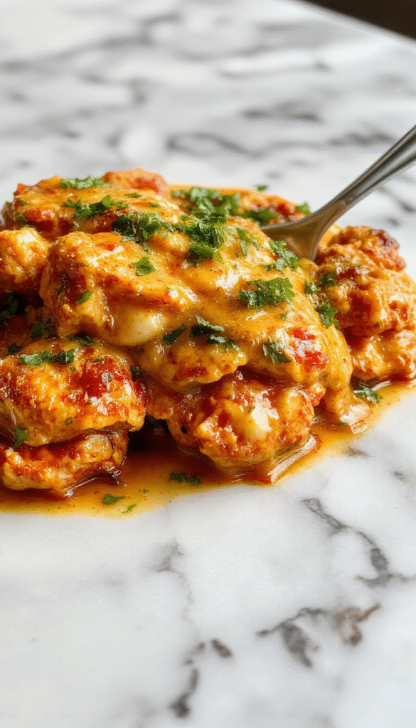 A vibrant bowl of Chicken Tikka Masala with orange-red sauce coated chunks of grilled chicken, garnished with fresh cilantro and served alongside basmati rice, all on a rustic wooden table with a hint of saffron and spices in the background.