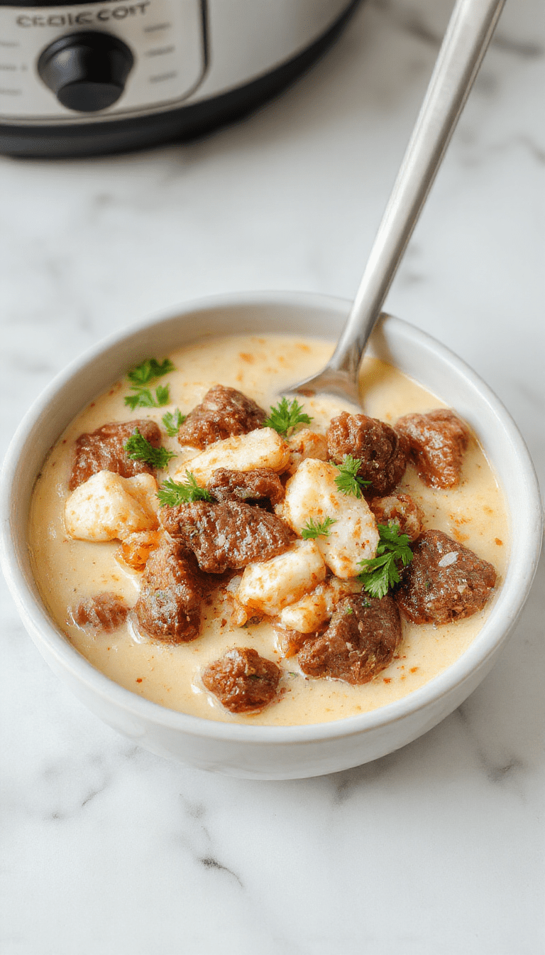A vibrant bowl of slow cooker beef coconut curry topped with fresh cilantro, showcasing tender beef pieces immersed in a rich, creamy coconut sauce with colorful vegetables, styled with a rustic spoon and a sprinkle of herbs.