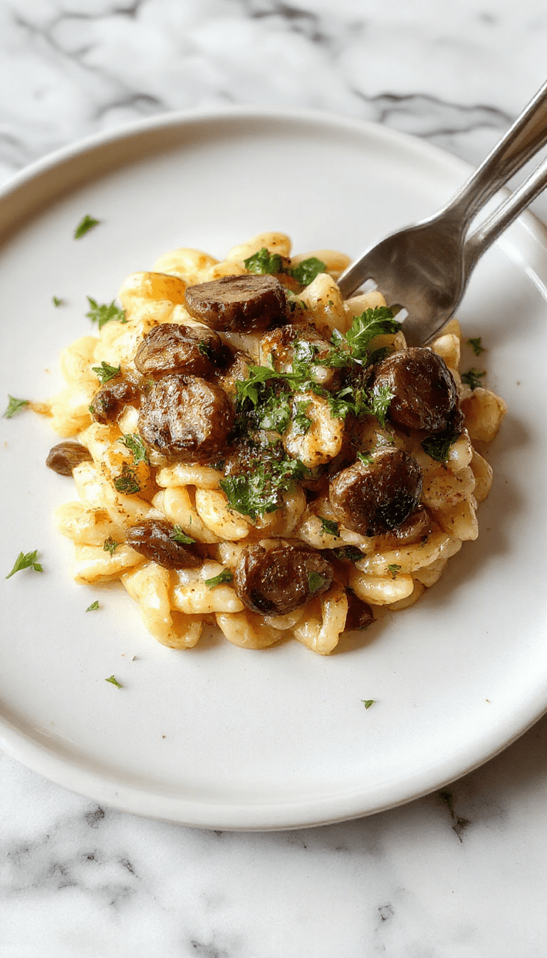 A vibrant plate showcasing creamy garlic butter orzo nestled with sautéed mushrooms and fresh spinach, garnished with herbs and drizzled with melted butter, styled on a rustic wooden table with colorful ingredients in the background.