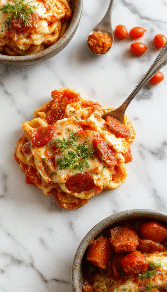 A vibrant plate of creamy garlic tomato pasta featuringAl dente spaghetti coated in a rich, smooth sauce with visible chunks of ripe tomatoes and fresh garlic, garnished with chopped basil and grated cheese, set on a rustic wooden table with a fork twirling the pasta, enhanced by natural lighting that highlights the glossy sauce and colorful ingredients.