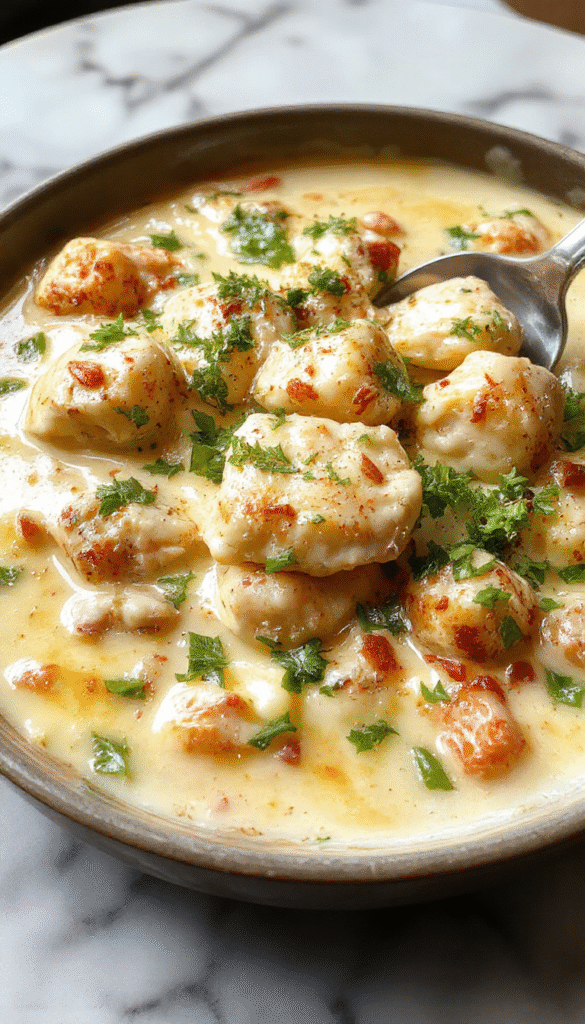 A vibrant skillet filled with tender, golden-brown chicken breasts coated in a luscious creamy butter sauce. The dish is garnished with fresh parsley, served on a rustic wooden table with a side of crusty bread and steamed vegetables. The rich sauce glistens under warm lighting, highlighting the textures and flavors of the seasoned chicken and smooth butter sauce.