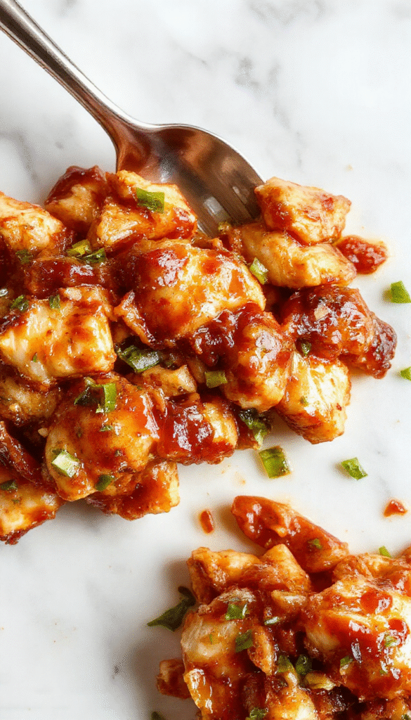 Colorful stir fry featuring golden-brown chicken pieces glazed with glossy teriyaki sauce, vibrant bell peppers, broccoli, and carrots on a white plate garnished with sesame seeds, styled with a rustic wooden background and chopsticks.