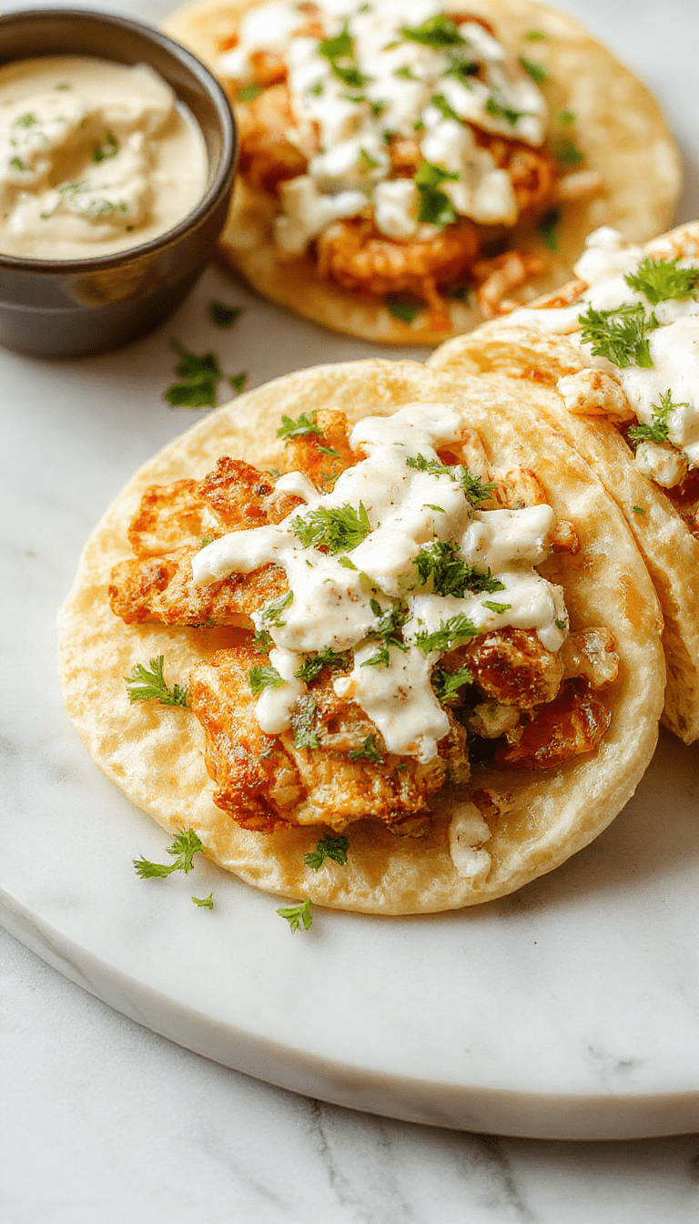 Colorful plate featuring golden-brown sheet pan chicken nestled inside soft pita bread, topped with vibrant green herb ranch slaw, with fresh herbs and creamy dressing visible, styled with a rustic wooden background.