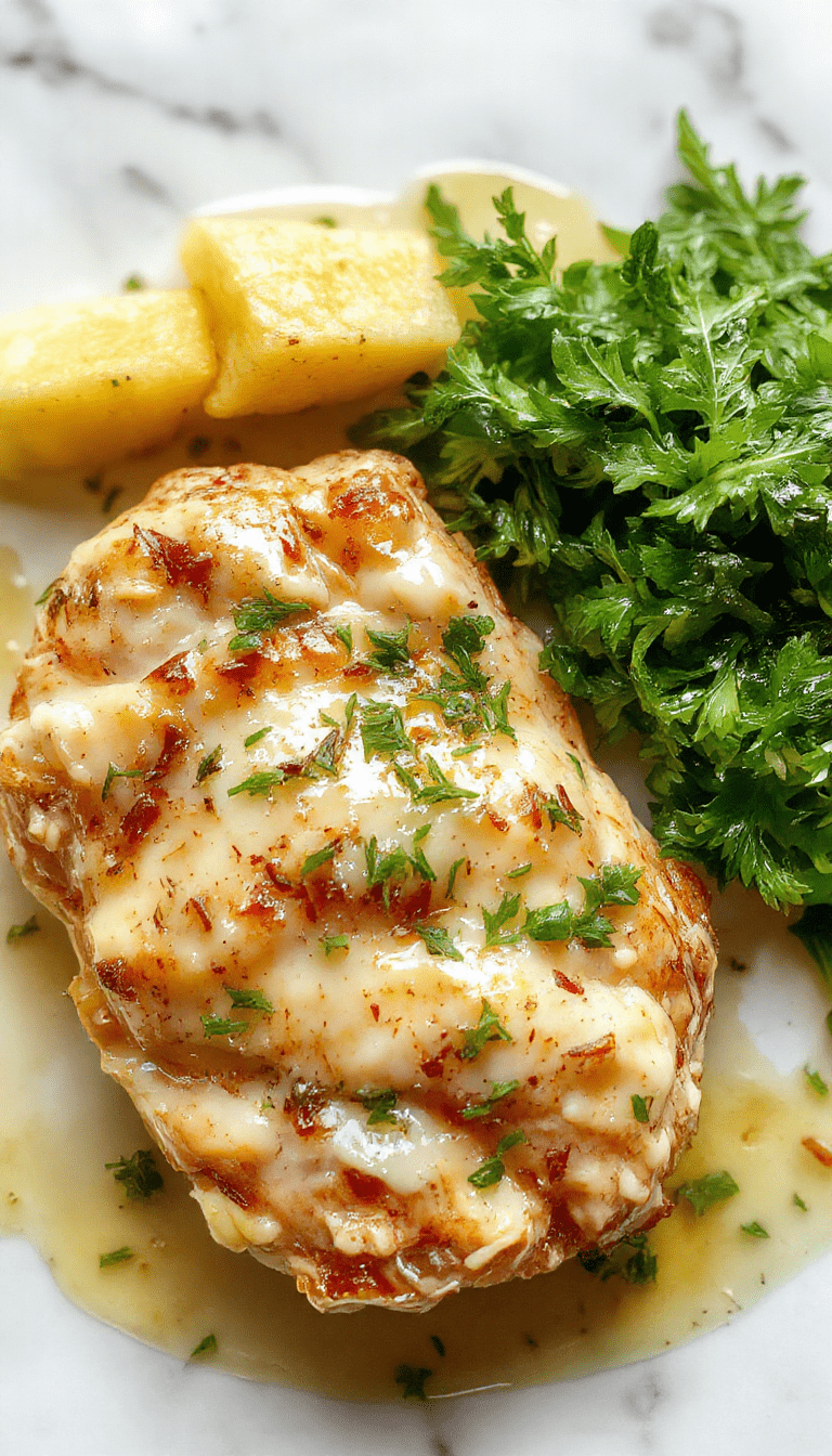 A rustic-style dish featuring tender shredded chicken and golden roasted potatoes topped with freshly grated Parmesan and chopped parsley, served in a white ceramic bowl with a garnish of garlic cloves and herbs, all on a wooden table with a blurred background of sunlight filtering through a farmhouse kitchen window.