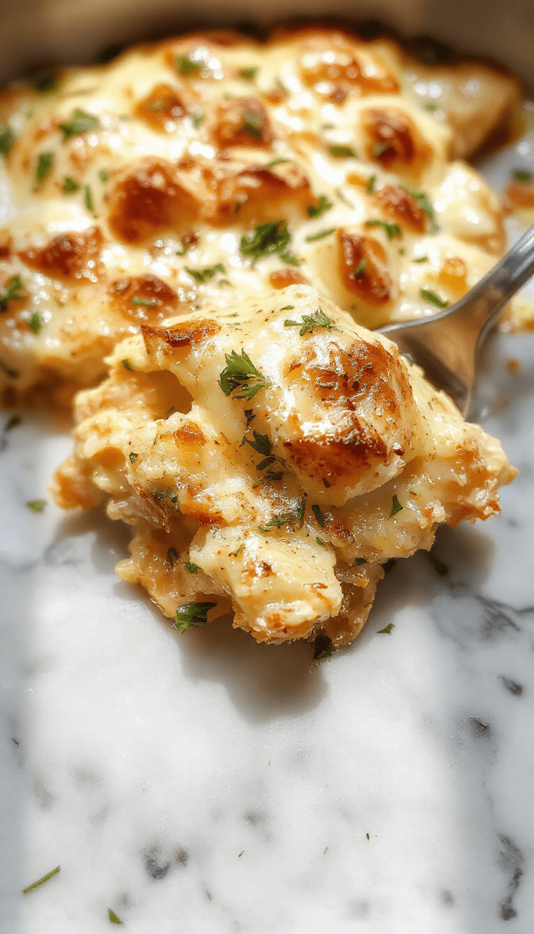 A colorful chicken casserole served in a white ceramic dish featuring layers of shredded chicken, melted cheese, and fresh herbs, garnished with chopped green onions and sliced cherry tomatoes, with a rustic wooden table background, emphasizing textures and vibrant colors