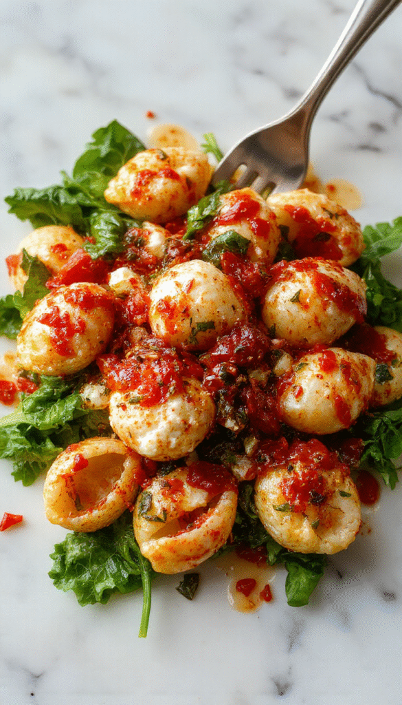 Colorful baked spinach and ricotta stuffed shells arranged on a white plate, topped with melted cheese, fresh basil, and a drizzle of olive oil, showcasing vibrant green spinach filling and creamy ricotta inside golden-brown shells.