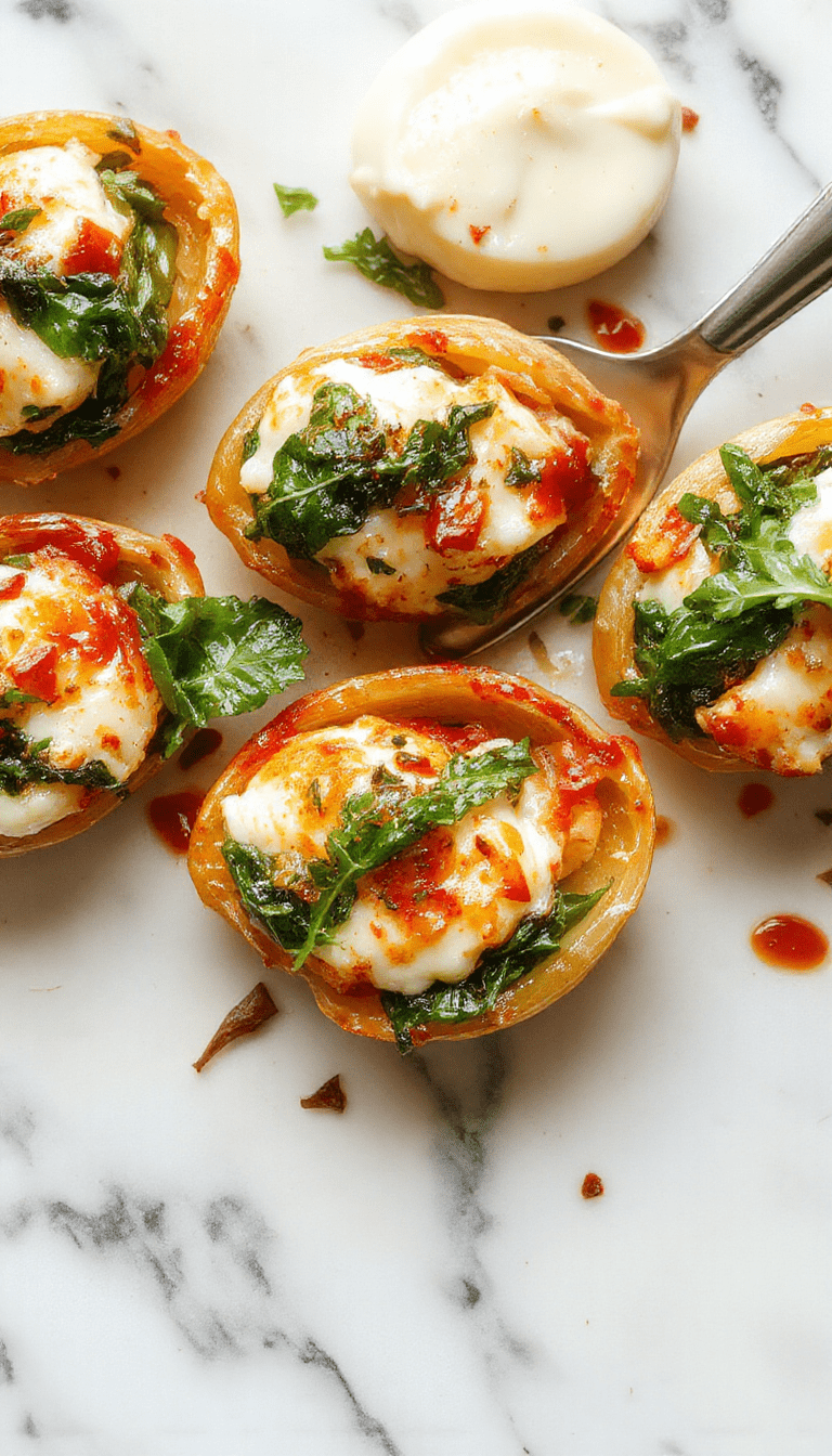 A vibrant plate of baked stuffed shells filled with creamy ricotta and fresh spinach, garnished with herbs, served on a white ceramic dish with a rustic backdrop, showcasing golden baked edges and a colorful, fresh appearance