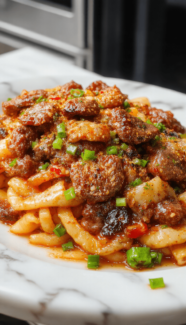 Colorful Korean beef stir fry plated on a white dish, featuring thin slices of marinated beef, vibrant bell peppers, green onions, and a glossy sauce with sesame seeds, styled with chopsticks on a rustic wooden table