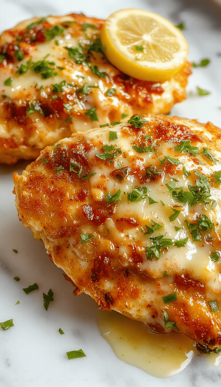 A vibrant plate featuring golden-brown crispy chicken topped with a creamy lemon Pecorino sauce, garnished with lemon zest and fresh herbs, styled elegantly on a white plate with a rustic wooden background.