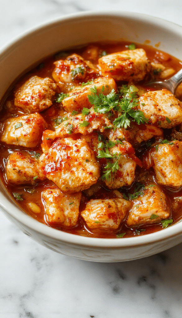 A vibrant stir fry featuring tender sliced chicken, colorful bell peppers, green onions, and noodles coated in a savory glaze, plated on a white dish with chopsticks resting beside it, styled with a garnish of sesame seeds and fresh herbs against a rustic wooden table background.