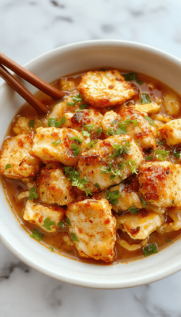 Brightly colored chicken ramen stir fry served in a white bowl. Juicy chicken pieces with stir-fried vegetables including bell peppers, mushrooms, and snap peas. The dish has a glossy, flavorful sauce coating the ingredients, with a sprinkle of green onions and sesame seeds on top, styled on a wooden surface for a vibrant, appetizing presentation.