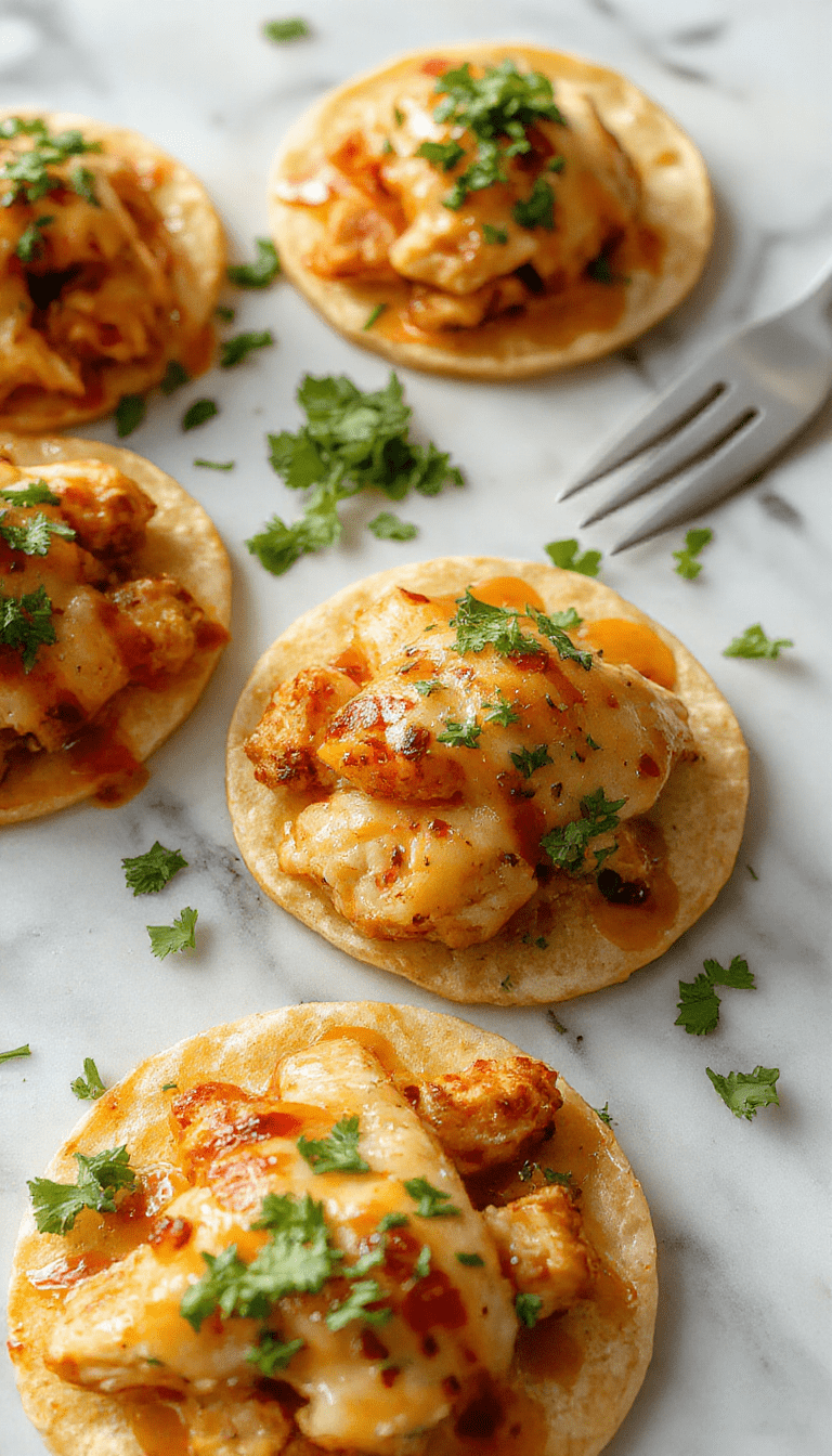 Colorful crispy mini baked chicken tacos arranged on a rustic white plate garnished with fresh cilantro and slices of lime, showing golden-brown shells, juicy chicken filling, melted cheese, and vibrant diced tomatoes and lettuce on top.