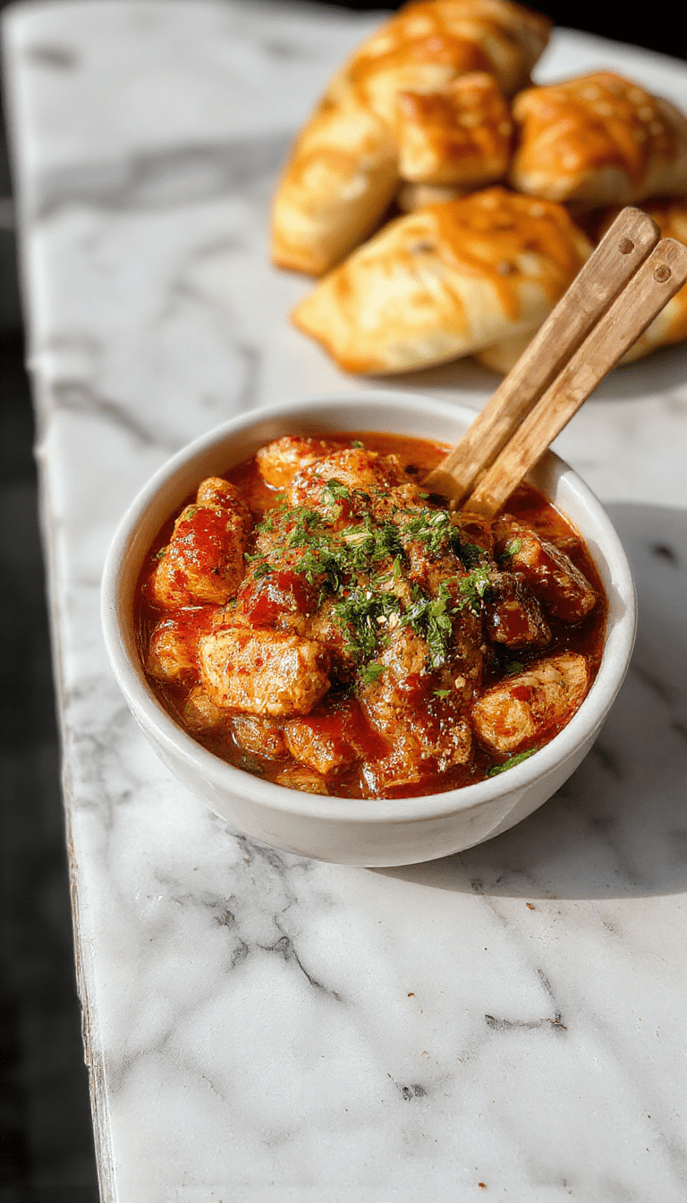 A vibrant colorful plate featuring crispy golden chicken pieces drizzled with a creamy spicy sauce, served over a bed of fresh lettuce, shredded carrots, chopped green onions, and sesame seeds. The bowl is garnished with fresh herbs, and the presentation showcases a glossy sauce with a contrast of textures and colors that make the dish appealing and appetizing.