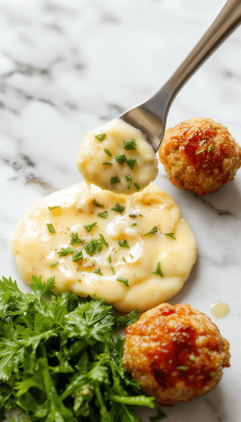 A close-up of golden-brown turkey meatballs glazed with a glossy honey garlic sauce, served on a white plate with fresh parsley garnish and a side of steamed vegetables, with a textured wooden background.