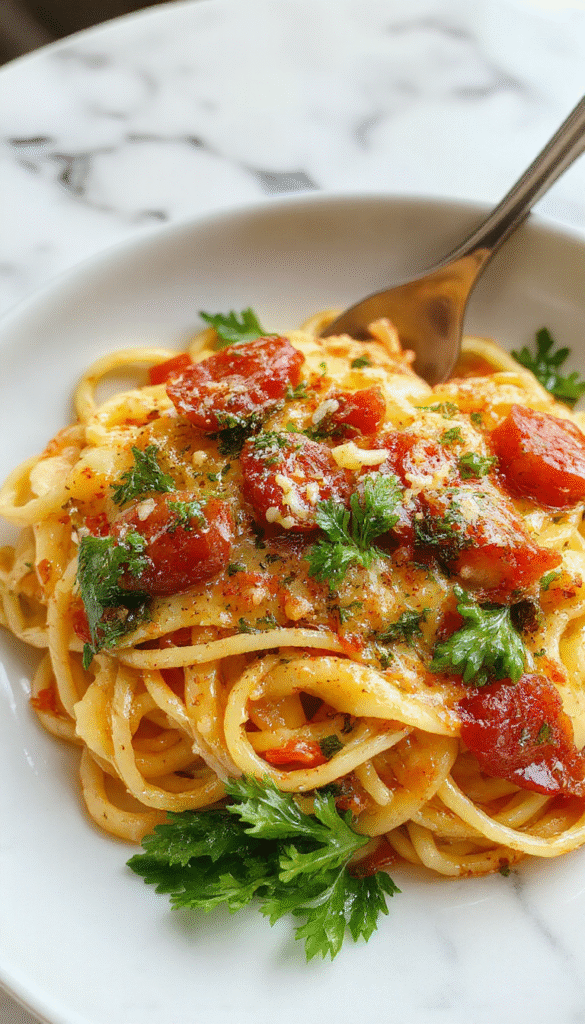 A colorful plate of pasta primavera featuring al dente spaghetti topped with vivid green zucchini, cherry tomatoes, yellow bell peppers, and fresh basil leaves, drizzled with olive oil and sprinkled with grated Parmesan cheese, set on a white ceramic plate with a rustic wooden background.