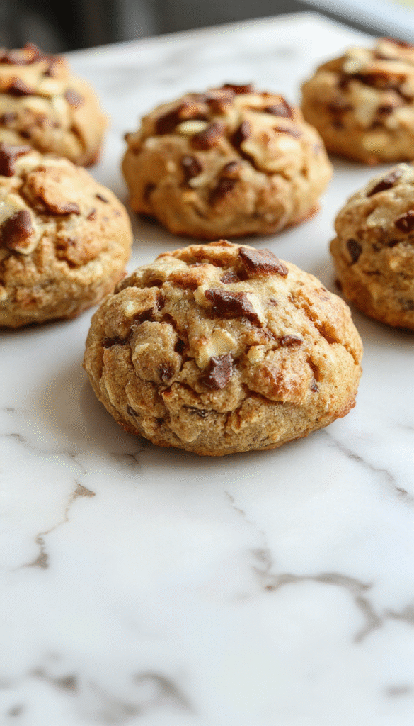 A close-up of a golden-baked Neiman Marcus cookie with chunks of chocolate and nuts, placed on a rustic wooden plate, with a warm background.
