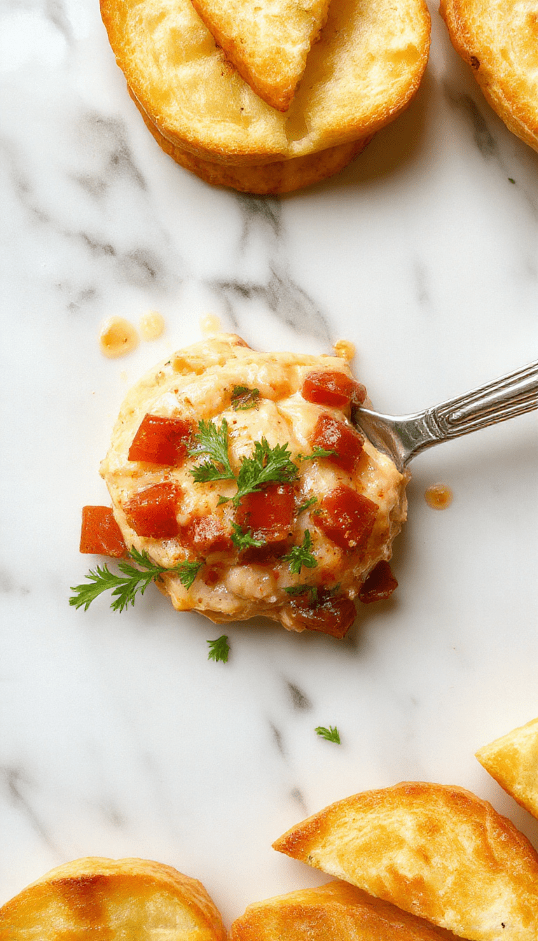 A vibrant bowl of creamy bruschetta dip topped with chopped tomatoes, fresh basil, and drizzled with balsamic glaze. The dip is served with crispy toasted baguette slices arranged around the bowl, showcasing a colorful and inviting presentation. The textures of the smooth dip contrast beautifully with the crunchy bread and fresh toppings, all styled on a rustic wooden platter with scattered basil leaves for an appealing, homemade look.