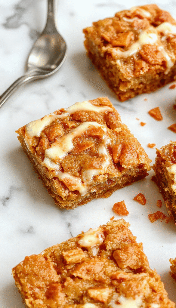 Colorful carrot cake bars arranged on a rustic wooden platter, showcasing their rich orange hue and creamy frosting topping, garnished with crushed nuts and sprigs of mint, styled for an inviting dessert display.