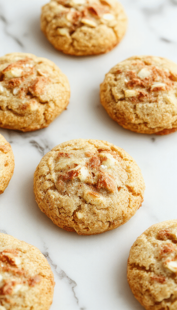 A close-up of golden-brown apple cinnamon snickerdoodle cookies arranged on a rustic wooden platter, sprinkled with cinnamon sugar, with sliced apples and cinnamon sticks in the background, highlighting their soft, chewy texture and cinnamon-sugar coating.