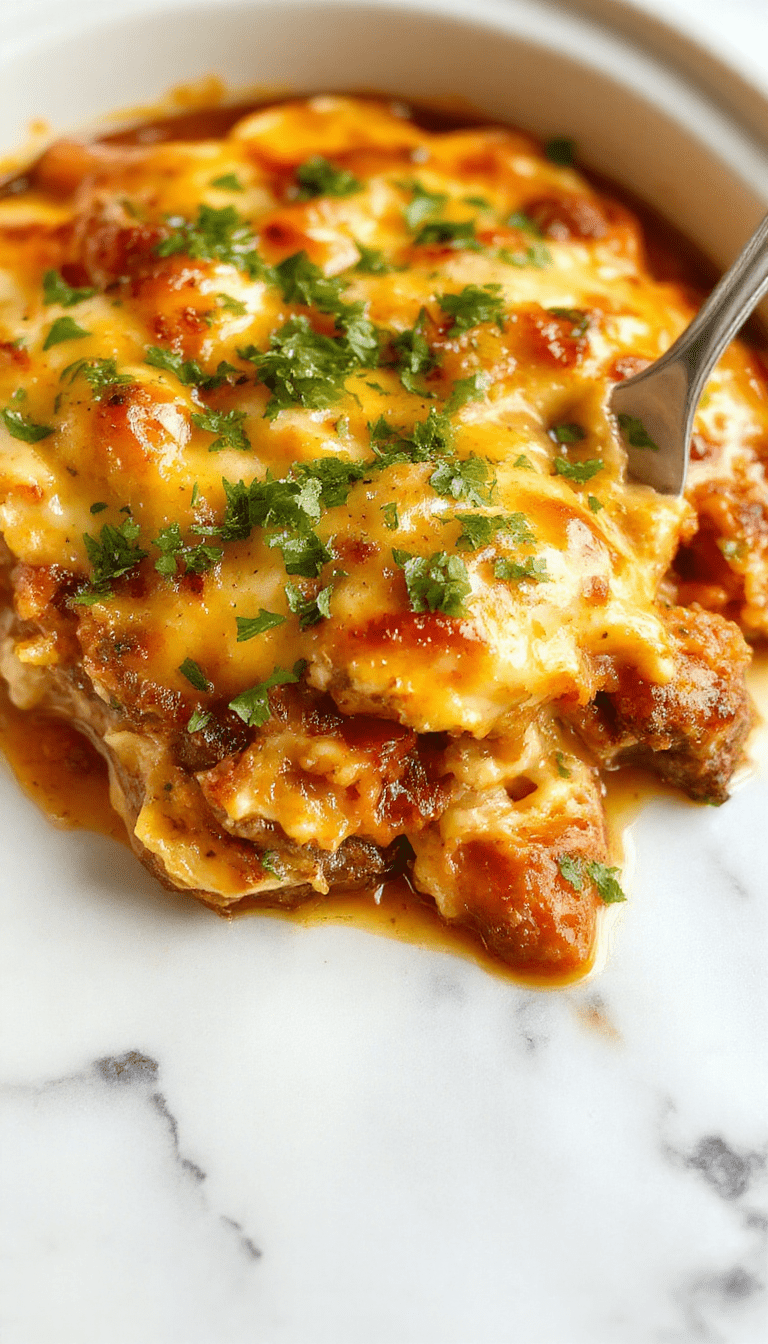 A vibrant, colorful casserole dish filled with shredded chicken, melted cheese, and rich enchilada sauce, topped with fresh cilantro and sliced jalapenos, served on a rustic wooden table with a spoon and side bowl of sour cream