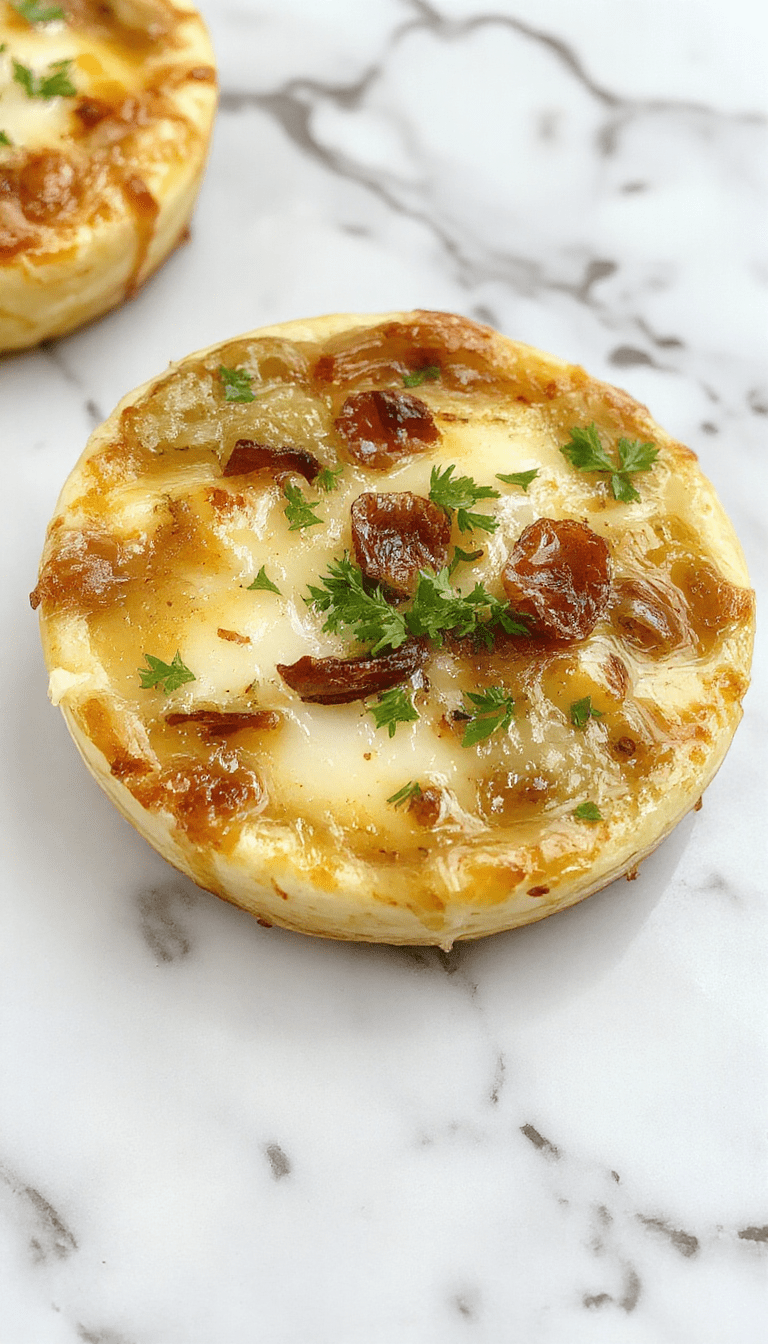 A savory pizza topped with caramelized onions, melted golden cheese, and fresh herbs on a crispy crust, served on a rustic wooden board with a side of fresh greens.