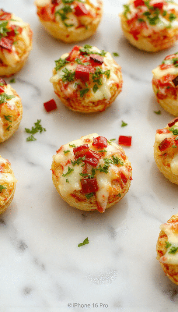 Colorful assortment of holiday appetizers featuring mini bruschettas topped with cherry tomatoes and basil, cheese platter with assorted cheeses and fruits, decorative platters with meat and vegetable skewers, all styled on elegant holiday-themed linens with warm lighting.