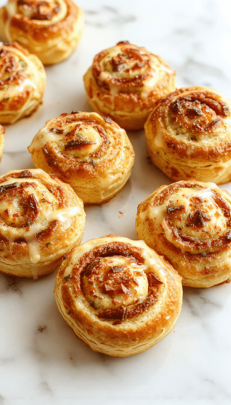 A close-up of warm, golden-brown breakfast rolls arranged on a rustic wooden tray. The rolls have a soft, fluffy texture with a slight sheen, topped with a sprinkle of sesame seeds. They are styled with a folded napkin and a small dish of butter in the background, with natural light highlighting their inviting, homemade appeal.