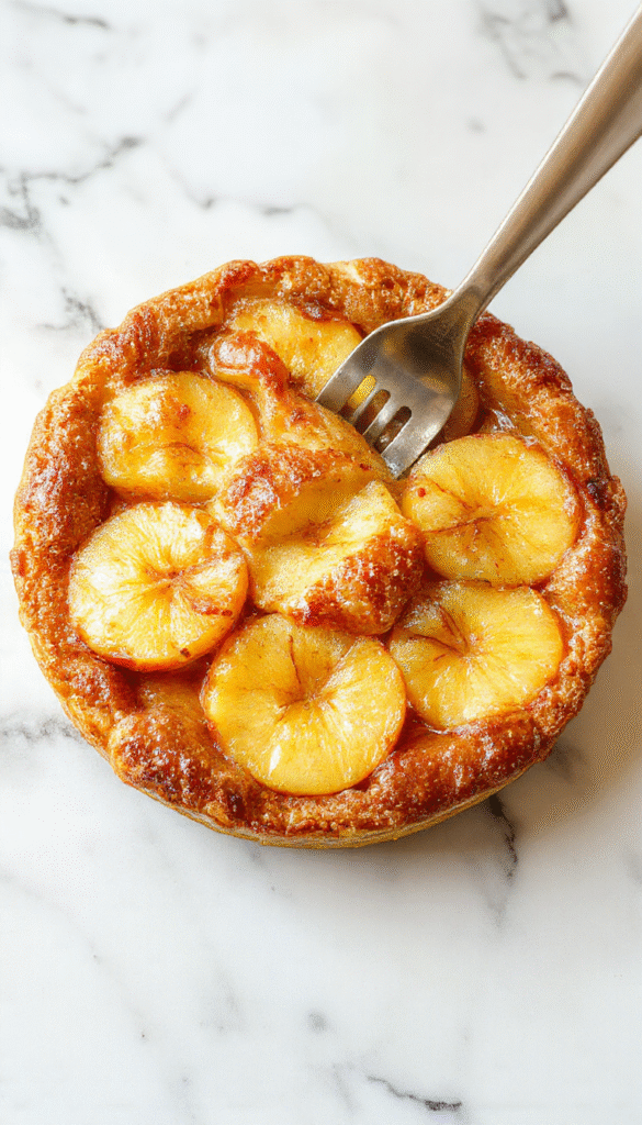 A vibrant golden-brown apple pie with a flaky crust, sliced open to reveal tender, cinnamon-spiced apple filling. The pie is garnished with a dusting of powdered sugar and served on a rustic wooden plate, with fresh apple slices and a sprinkle of cinnamon nearby, highlighting the warm, inviting atmosphere and the textures of the crispy crust and juicy filling.