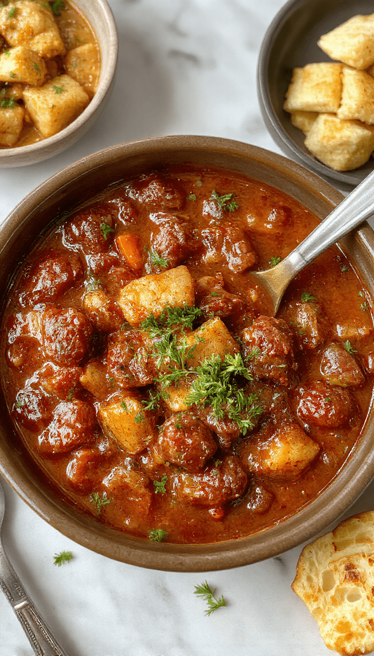 A warm bowl of American Goulash with tender ground beef, swirled with rich tomato sauce, topped with melted cheese, and served alongside crusty bread on a rustic wooden table