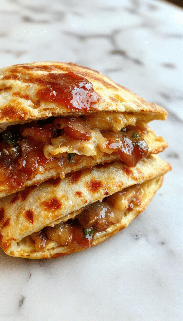 Colorful mini quesadillas arranged on a rustic wooden platter, golden brown with melted cheese oozing out, topped with fresh cilantro and served with salsa and sour cream, styled for a cozy, inviting meal scene.