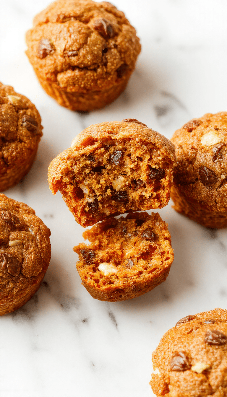 A close-up of golden-brown pumpkin cottage cheese muffins arranged on a white plate, topped with a sprinkle of cinnamon, with a rustic wooden background and a few pumpkin pieces for garnish, showcasing their moist and fluffy texture.
