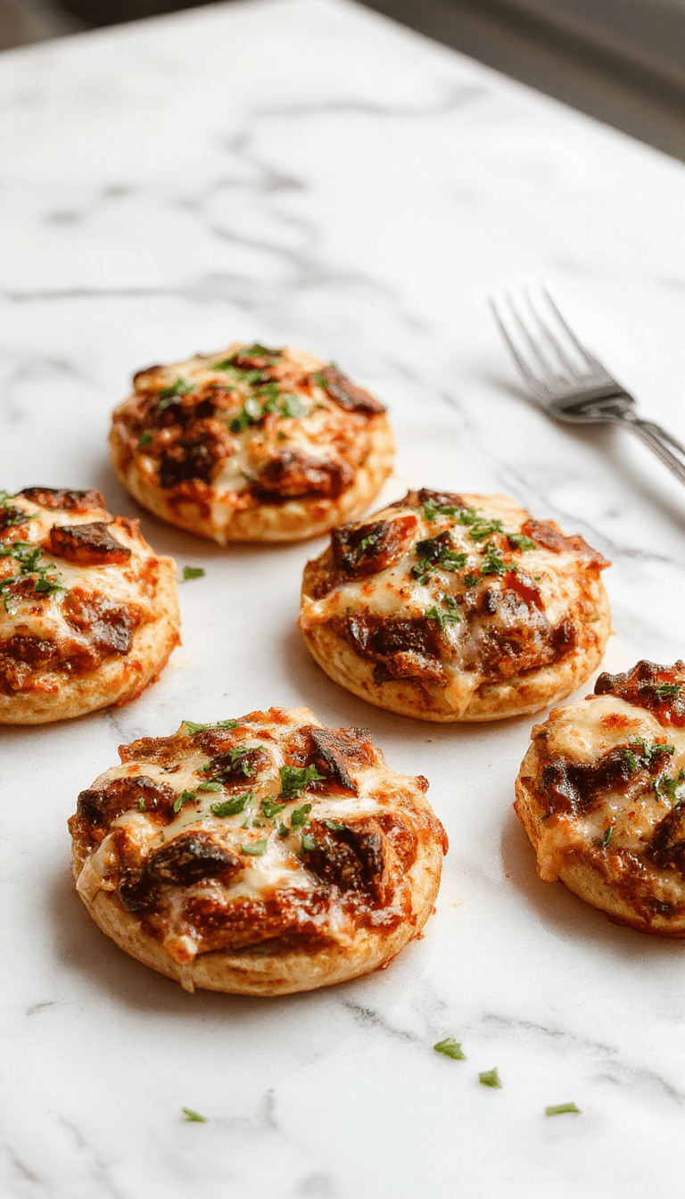 Colorful Halloween mini pizzas arranged on a dark slate platter with themed toppings like pepperoni, black olives, and green peppers, featuring fun faces and spooky shapes, garnished with fresh herbs and served on a festive tablecloth